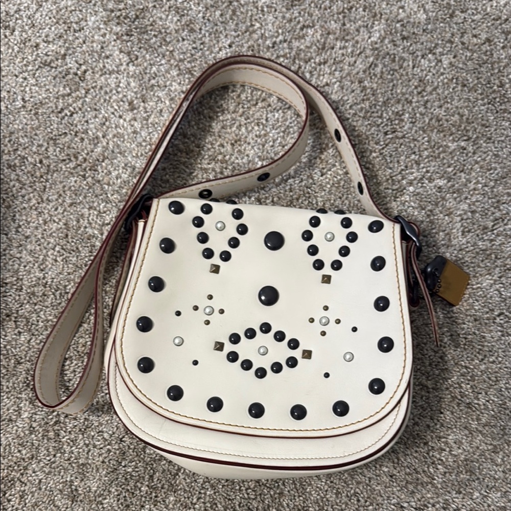 Coach Cream and Black Crossbody Bag with Artistic Polka Dot Design
